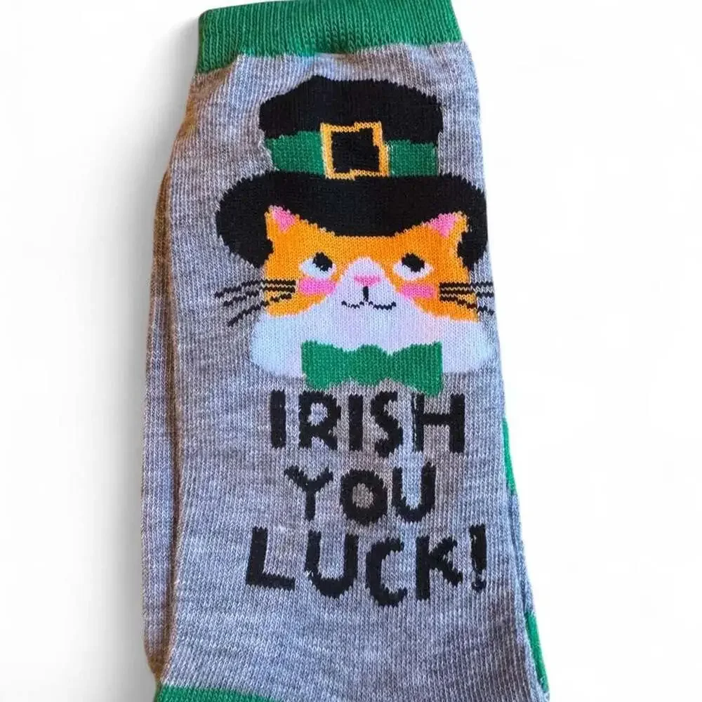 Irish You Luck Cat St. Patrick's Day Crew Socks